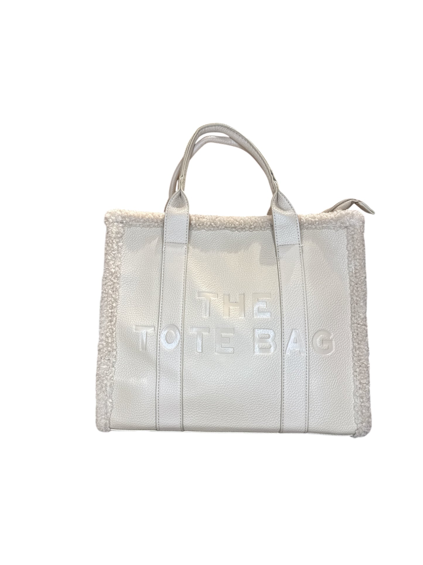 Borsa tote con bordo in pelliccia maxi