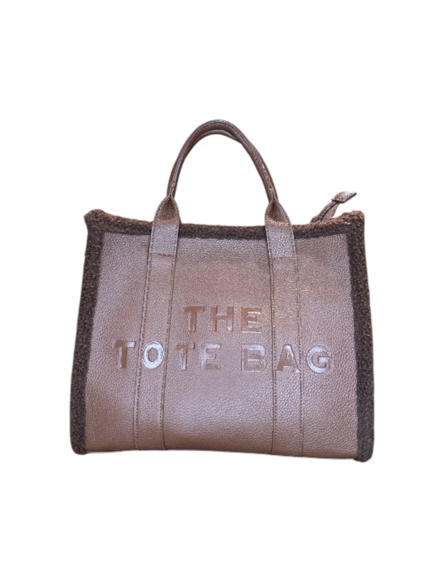 Borsa tote con bordo in pelliccia maxi