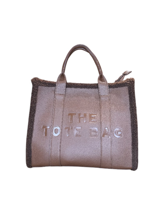 Borsa tote con bordo in pelliccia maxi